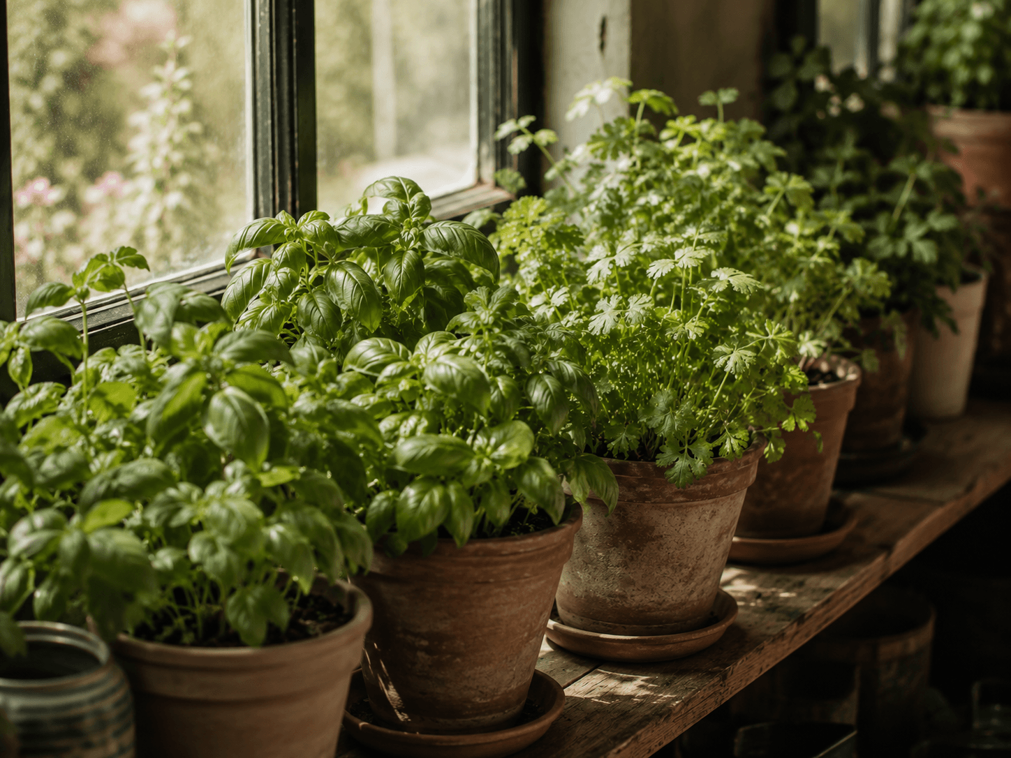 rows of basil & coriander